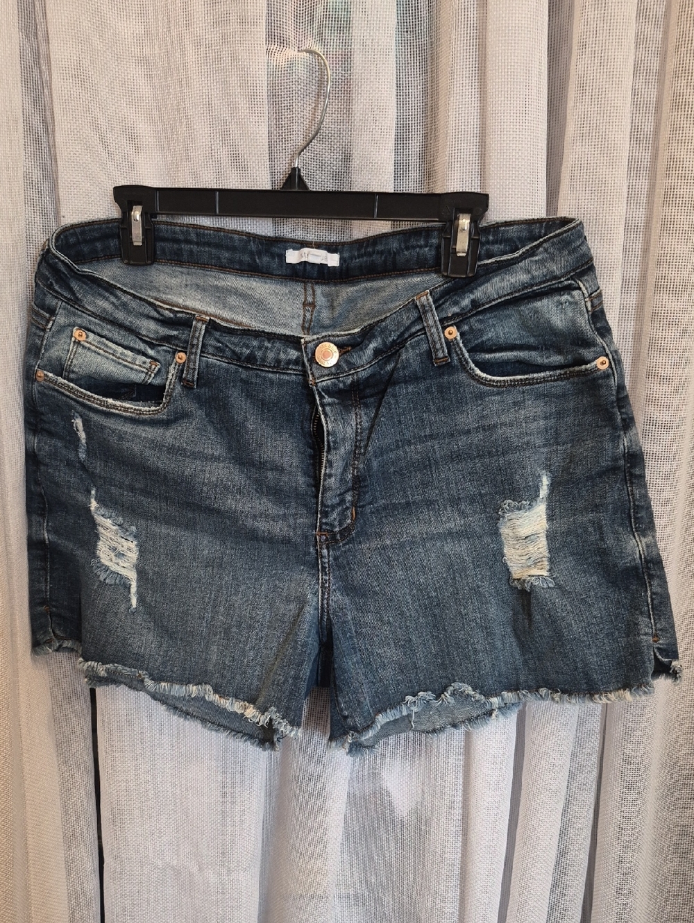 STS Blue Distressed Dark Wash Steretch Denim Shorts